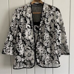 $49 SALE Floral Jacket & Tank Top Set Embroidered Chic Sheer Lace Black & White